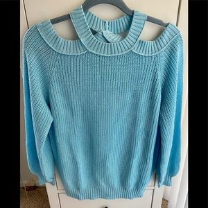 NWOT Blue cold shoulder sweater